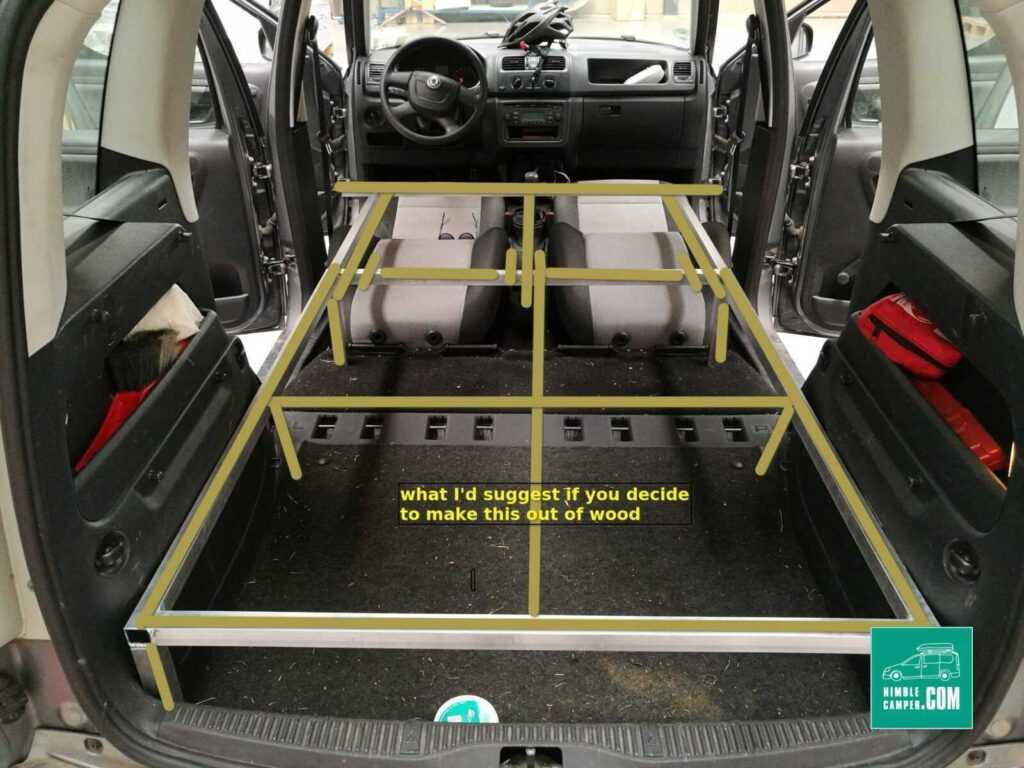 Cleverer Aluminiumprofil-Campingumbau für jedes Auto für $125 21 car camping - Nimblecamper.com alluminium camping conversion 4 wooden2 - Cleverer Aluminiumprofil-Campingumbau für jedes Auto für $125